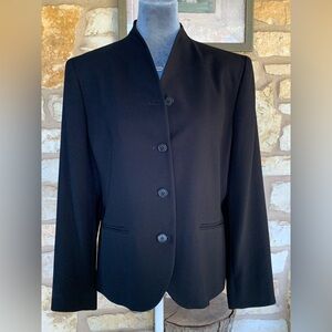 Ralph Lauren 4 Button Black Blazer Polyester Blend Padded Shoulders